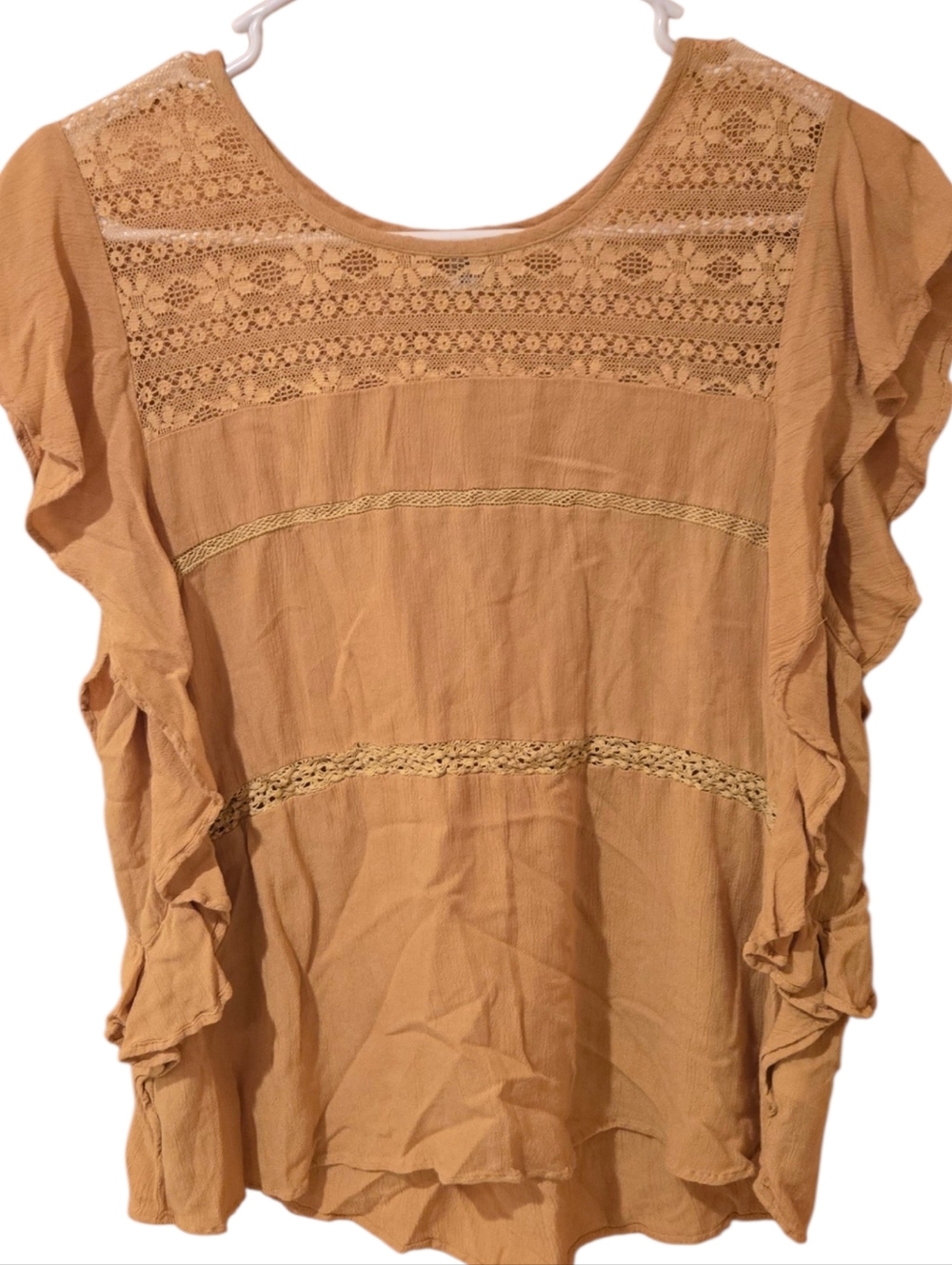 American Eagle Flutter Sleeve Mustard Yellow Top with Lace Detail Size Med